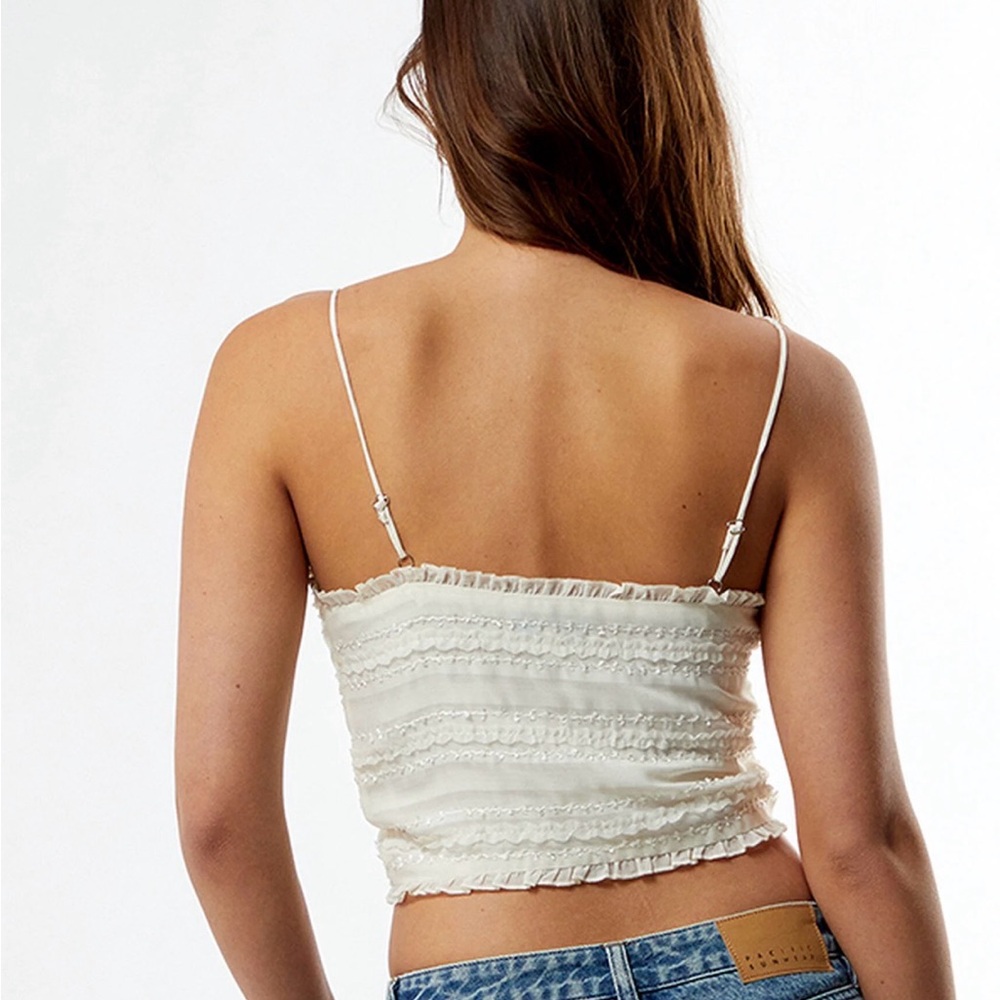 White Ruffled Tie-Front Top-m - Picture 2 of 2